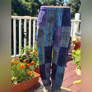 Floral Patchwork Cargo Pants - Blue and Purple